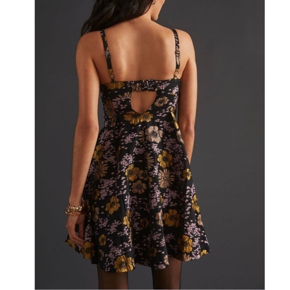 Anthropologie Jacquard A-Line Mini Dress Black - Size 8 - Picture 2 of 7